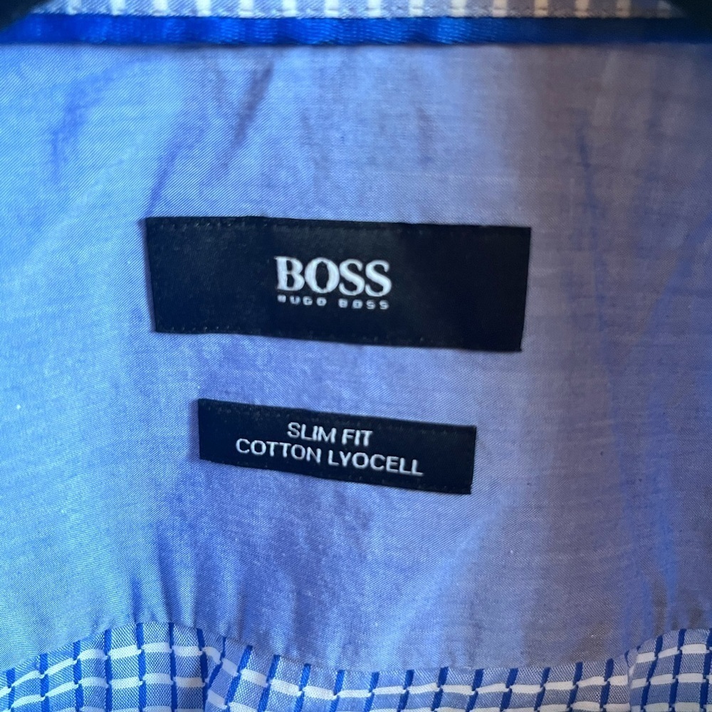 HUGO BOSS Regular Blue Check Shirt Casual Formal Men Size L Preppy - Picture 4 of 5